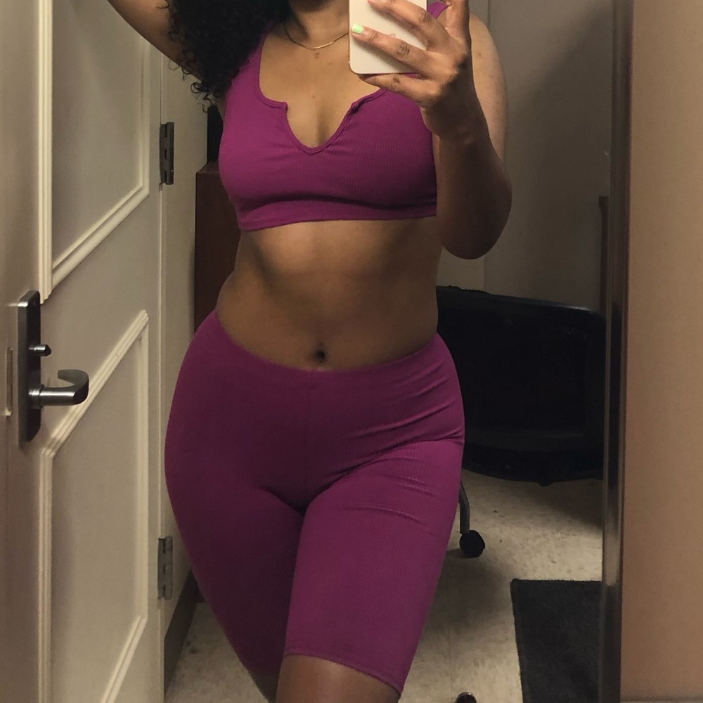 TWO PIECE PURPLE BIKER SHORT SET